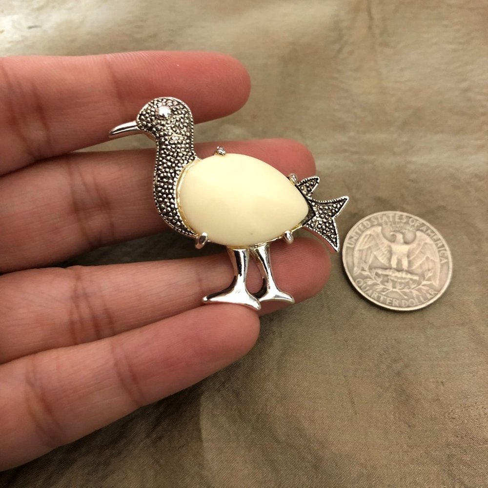 3/$25 ** Oxidized silver with white enamel bird brooch pin NWOT